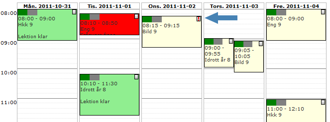 Skapa lektionskommentar Till varje lektion finns möjligheten att skapa en lektionskommentar. Detta gör du genom att klicka på den rutan i lektionens högra hörn och välja kommentar.