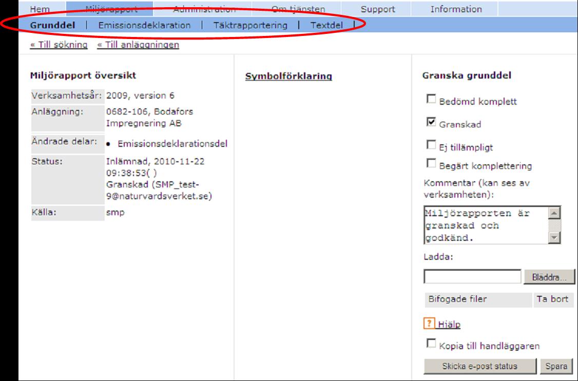27(35) Inlämnade miljörapporter för vald anläggning När du sökt och öppnat anläggningen via anläggningsnamn så visas anläggningens alla inlämnade miljörapporter.