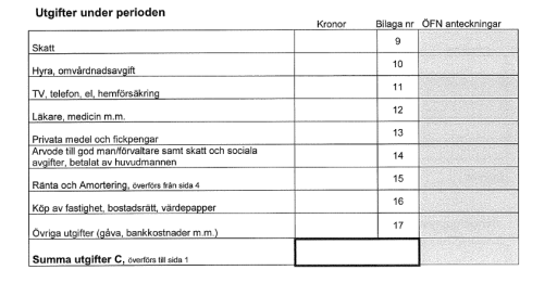 Hänvisning på kontoutdrag Alla poster har ett särskilt nummer i årsräkningsblanketten. Markera bifogade underlag och kontoutdrag över inkomster och utgifter med numren.