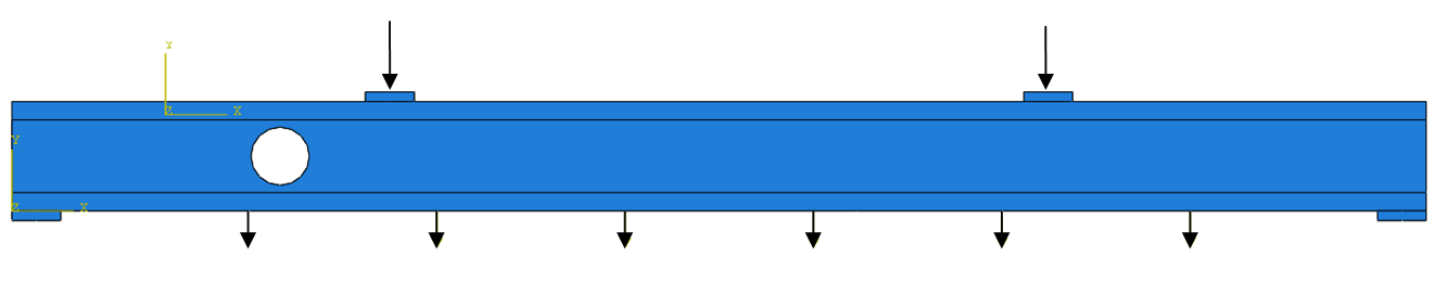 Laster Alla modeller utsattes för två typer av laster samtidigt. I underkant punktlaster med konstant värde avsedda att simulera en utbredd last.