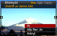 Val av bilder för utskrift (DPOF utskrift) Atgärder [p] (uppspelning) * Stillbild * [MENU] * Fliken PLAY * DPOF utskrift Se sidan 84 för närmare detaljer.