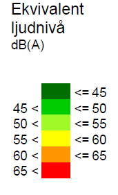 Resultatet från denna visar att vägområdet för Allbogatan har en ljudnivå av ungefär 65 db(a). Därefter finns ett område mellan vägområdet och befintlig bebyggelse där ljudnivån går upp till 60 db(a).