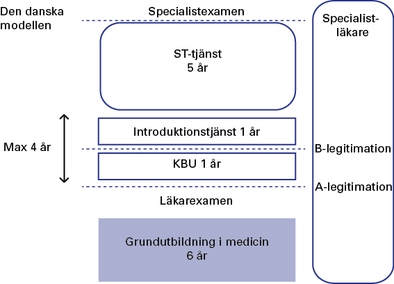 FIGUR 8: FINLANDS UTBILNDINGSSYSTEM Danmark tog 2008 bort den klassiska turnusen och ersatte den med ett års kliniskt basisuddannelse (KBU) som delas upp i två sexmånaders tjänstgöringar inom valfri