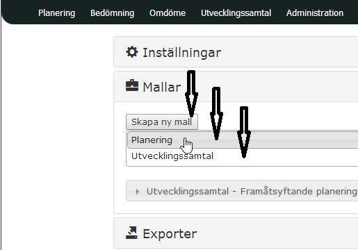 Klicka på Skapa ny mall, klicka på den malltyp som ska vara tillgänglig för