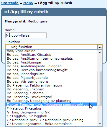 3.5 Ändra menyrubrik Genom att klicka på Ändra bredvid menyrubriken så kan man byta namn på menyrubriken.