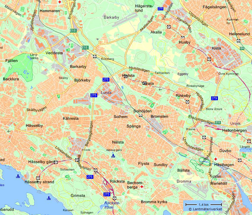 Stockholm Vatten - Bällstaån Vinsta, Vällingby, Lunda och Bromsten. Spår för pendel- och regionaltåg löper genom området och det finns ca 5 km tungt trafikerade vägar.