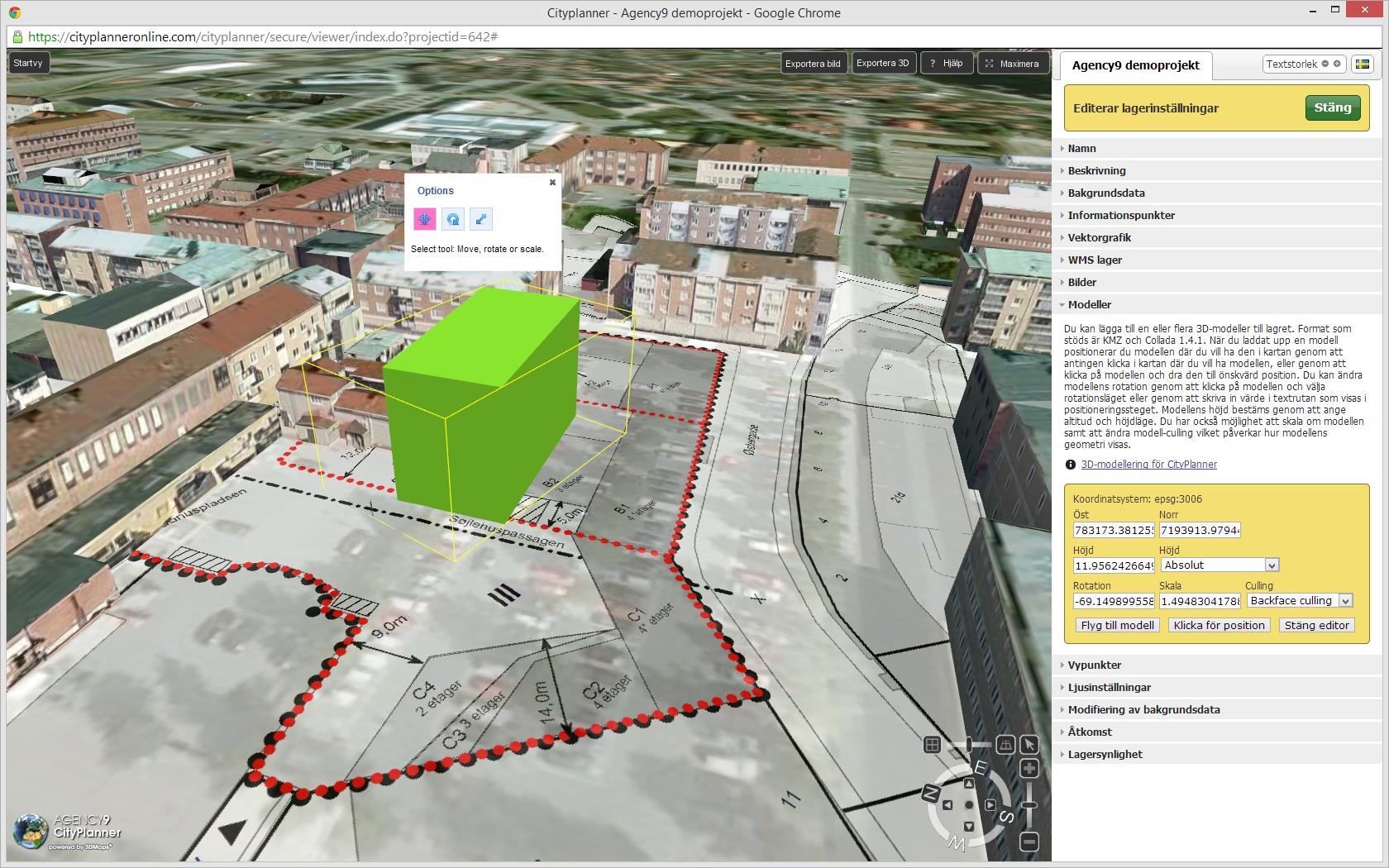 den kompletta 3D-stadsmodellen. Skapa flera alternativ och visa skillnader.