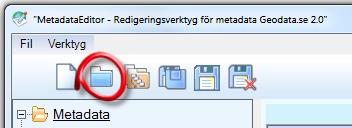 välj Öppna metadatapost i menyn som visas. Öppna Metadatapost som kan nås antingen Från menyn Fil/Öppna Metadatapost eller genom knappen Öppna metadatapost. Figur 3.