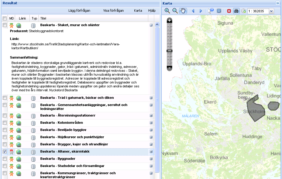 Klicka på plus-tecken för att visa urval av metadata Titel för resursen resursen Ikonen visar typ av resurs Ikonen visar möjlig online-åtkomst till resursen Ikonen visar fullständighet i metadata,