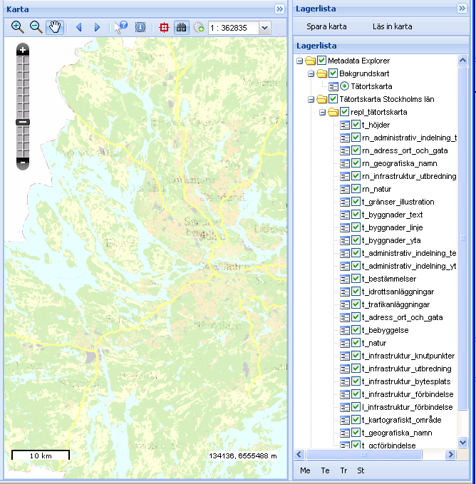 17.5. Kartpanelen 17.5.1. Verktygsrad i kartan 1 Zooma in i kartan 2 Zooma ut ur kartan 3 Panorera i kartan 4 Gå till föregående utsnitt 5 Gå till nästa utsnitt 6 informations knapp för att peka på