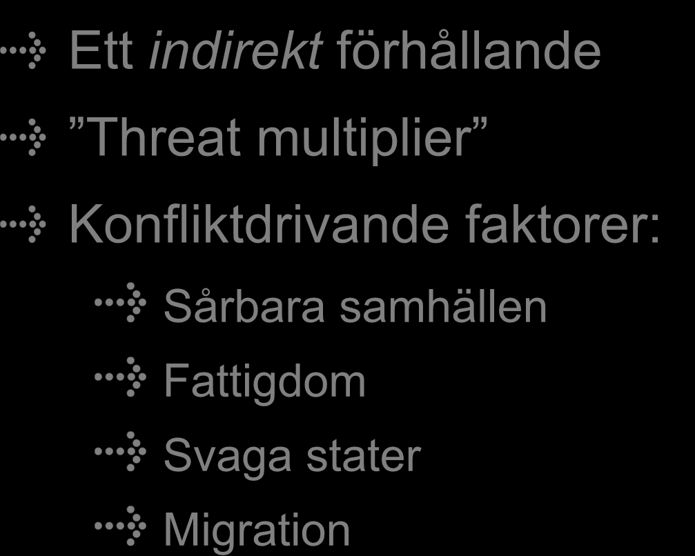 Relationen miljö- eller klimatförändringar och konflikt Ett indirekt förhållande Threat