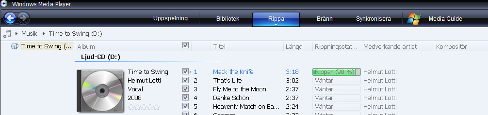 Rippa musik från CD skiva. Appendix Att föra över musik från en CD skiva till datorn för att spela upp den senare eller för att använda musiken till exempel i ett bildspel kallas att rippa.