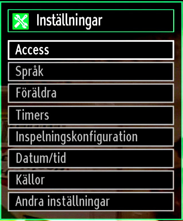 Använd eller -knappen för att ställa in ett val. Tryck på MENU-knappen för att gå ur. Menyvalen för ljudinställningar Volym: Justera volym.