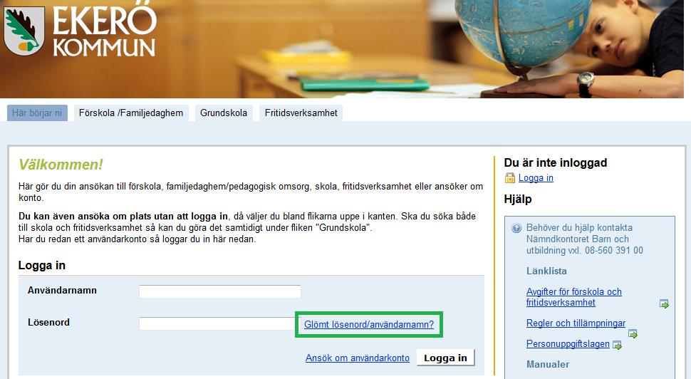 Förskoleklass) Göra om skolvalet vid felval eller låst ärende (då vårdnadshavarna ej är överens) Börja med att gå in på Självservice Barn och utbildning och logga in.