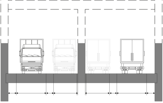 7.3 Alternativ 3 Tråg FIGUR 17: TRÅGSEKTION (STRECKAD LINJE REPRESENTERAR SEKTION FÖR KORSANDE TRAFIK OCH STÖDBALKAR) Ett tråg kan definieras som en tunnel med i huvudsak öppet tak, och är ett