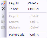 6 / 63 5.2 Menyer Menyraden ser ut som ovanstående bild. De olika menyerna beskrivs i detalj i följande avsnitt. 5.2.1 Arkiv Arkivmenyn har val som har med datafilen att göra, här finns val för att skapa en ny datafil, öppna en befintlig datafil eller spara den man arbetar med för tillfället.