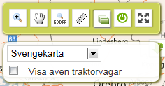 HANDLEDNING 6 (23) 4.1.4 Välj bakgrundskarta Det finns tre olika bakgrundskartor: - Sverigekarta - Orto-foto - Vägnät och noder Default visas Sverigekarta.