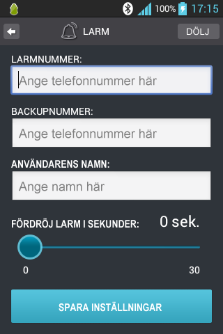 4. Epimobile applikationen Applikationen har en notifieringsikon uppe i vänstra hörnet av skärmen. Ikonen visar applikationens och sensorns status.