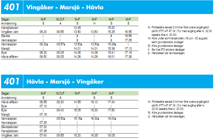 Bilaga 2 Tidtabeller enligt utredningens förslag Nedan redovisas utredningens arbetsmaterial när det gäller tidtabeller.