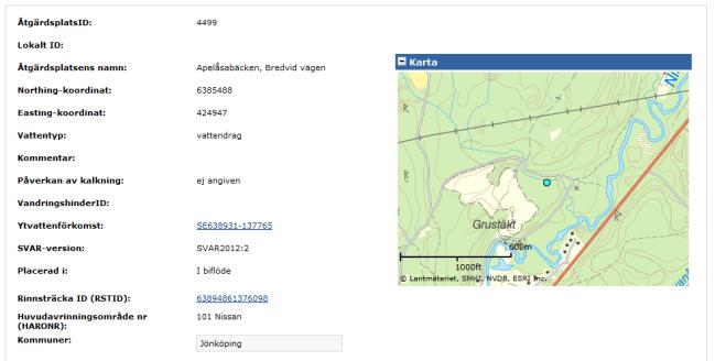 redovisning (se nedan). Längst upp till höger i åtgärdsvyn finns även ett kartfönster där åtgärden syns och under den ett fönster med projektinformation.