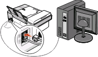 Ansluta till en dator med ett modem Anslut skrivaren till en dator med modem för att skicka fax från ett program. Obs! Installationen kan variera i olika länder.