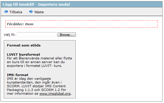 Sidorna visas som EN nod i navigationsträdet. Det finns ett antal fördefinierade mallar med möjlighet till ett varierat innehåll.