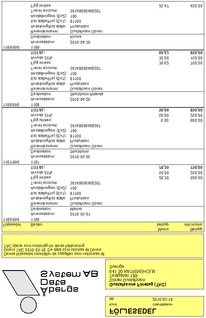 När transaktionslistan har skrivits ut kommer en fråga om följesedlarna ska skrivas ut.