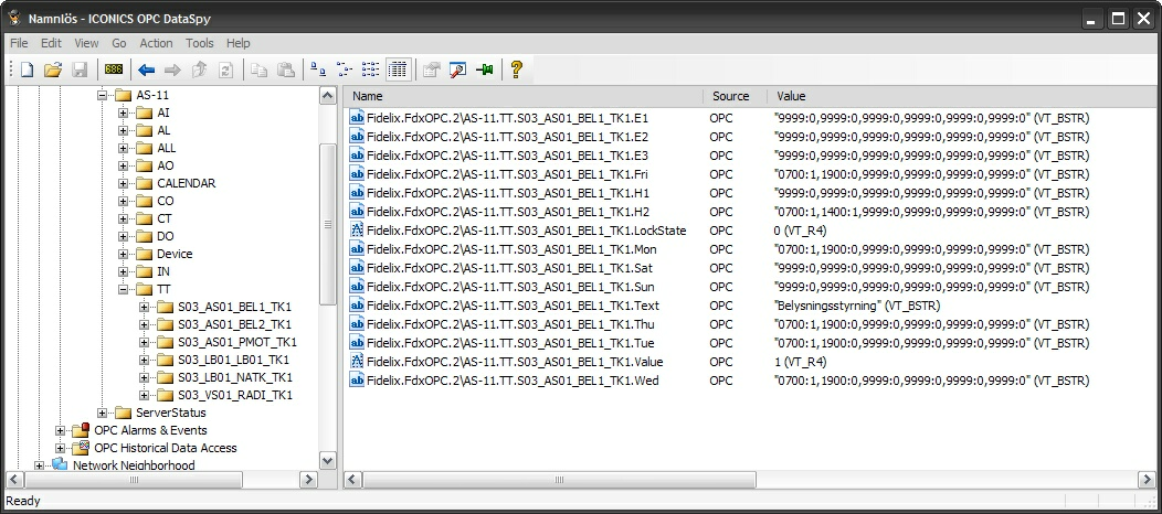 Inställningar 5.3 29 TimeTableStructure Parameter för att styra hur tidkanaler skall adresseras till SCADA/DHC systemet. För TimeTableStructure finns det 3 olika alternativ.