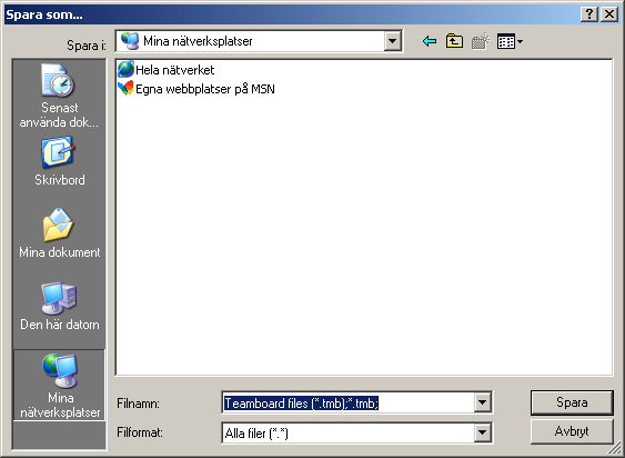 AnvändaTeamBoard som en elektronisk whiteboard 82 2. Namnge filen vid Filnamn. Använda Autospara 3. Klicka Spara.