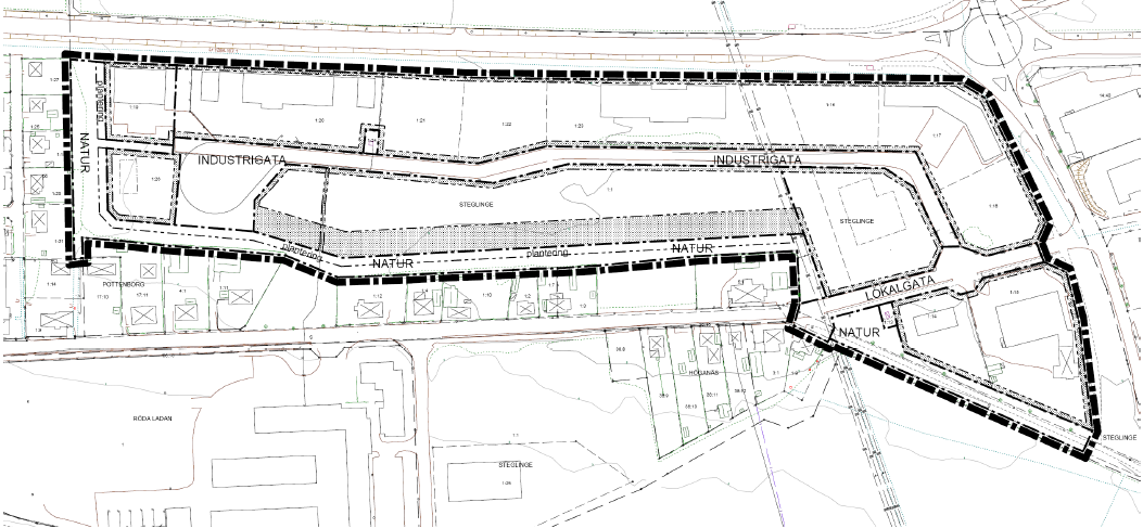 Förändring av området Sektion Bild 5. Sektionssnitt Gällande detaljplan Planområde 4,5 meter 3,5 meter 4,5 meter 6 meter Väg Natur Småindustri med möjlighet att bo Väg Småindustri Bild 6.