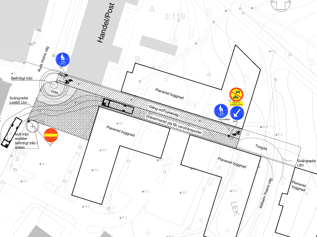 Bild 5 föreslagen utformning Alternativ B samt skyltning och målning Bilagor Bilaga 1 Föreslagen utformning sektion Bilaga 2 Föreslagen utformning Alternativ A Bilaga 3 Föreslagen utformning