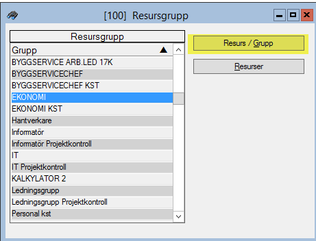 När man har gett rättigheter till de koddelar som finns skall resurserna kopplas till en resursgrupp.