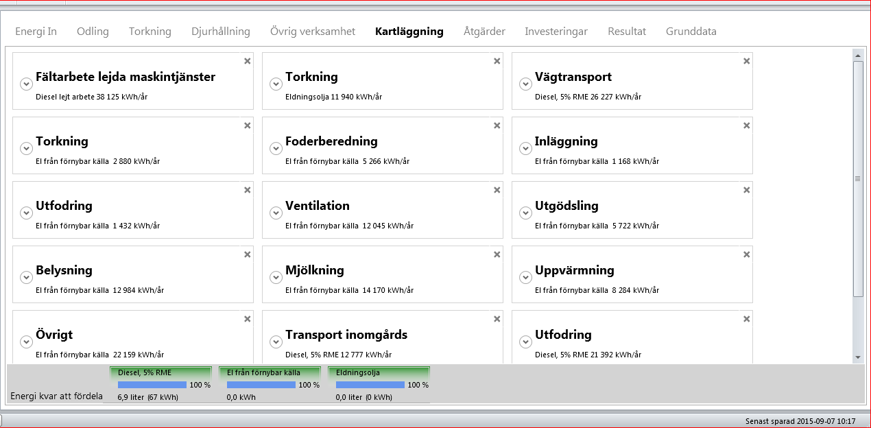 1.8.6 Justera till balans mellan Energi in och kartlagd energi! Nästan färdig! Men en sak återstår. Det är 90 liter överdrag i förhållande till Energikort in Drivmedel 5% RME.