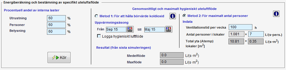 Energisimulering Den nedersta Kör-knappen under BBR-fliken (figur 6) genomför en vanlig årsenergisimulering. Figur 6.