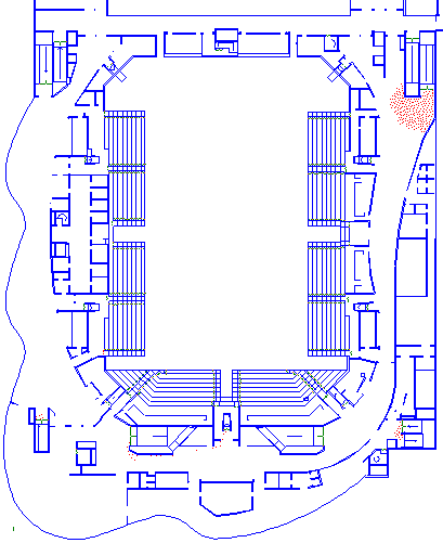 Figur 18.32. Simuleringens utseende 360 sekunder efter påbörjad utrymning. Plan 1 till höger och plan 2 till vänster. Plan 3 är nu fullständigt utrymt. Figur 18.