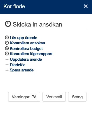 Allmänna tips Slå på och slå av varningar Det finns inbyggda varningar i systemet av två slag: Varningar som stoppar dig från att göra något som inte är förenligt med regelverket,