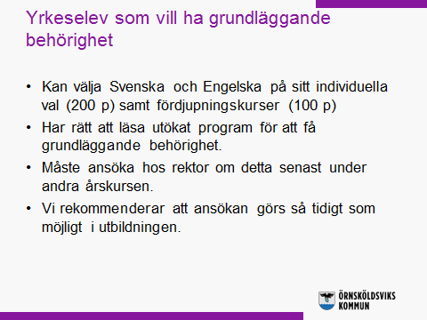 Det finns flera vägar för en Yrkeselev som vill att gymnasieexamen skall innefatta Grundläggande behörighet till Högskolestudier.