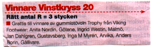 Tack till våra sponsorer: WESTER BYGG HB Micke Wester 070-520 79 33 VINNARE! Nya vinnare!!! 25.4 OK Linné H 60 Leif Strandberg 25.4 OK Djerf H 80 Per Wester 26.4 IF Thor D 60 Margareta Haraldsson 26.