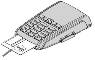Grundläggande Funktioner Läsning av kort Betalterminalen ipp350 hanterar både magnetkort och chipkort. Chipkort För in chipkortet horisontellt med metallchipet uppåt i läsaren framtill på terminalen.