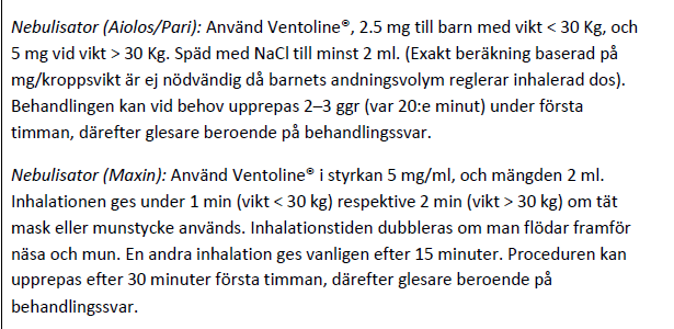 Barnallergisektionen 2010 Behandling akut astma Jämförelse volym vs