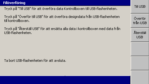 Använda kontrollenheten och ljusramperna 2 Notera Om det inte finns några mappar när filer ska föras över till USB-minnet kommer systemet att skapa dem.