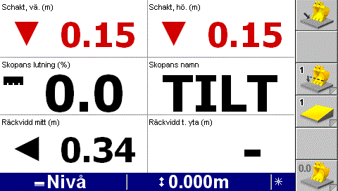 2 Använda kontrollenheten och ljusramperna Enheterna för libellbubblan är samma enheter som man ställer in för tvärfall i dialogrutan Enheter.