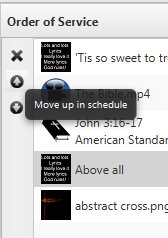 1.1.1. Sortera en gudstjänstordning Du kan använda de små knapparna till vänster om gudstjänstordningen för att flytta en punkt uppåt eller neråt (pilknapparna) i gudstjänstordningen eller ta bor en