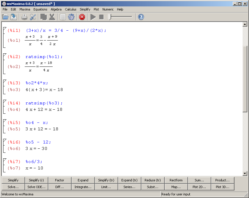 Undersökande arbetssätt Med hjälp av Maxima kan man förenkla och snabba upp långa och tråkiga algebraiska beräkningar, se figur 2 till höger.