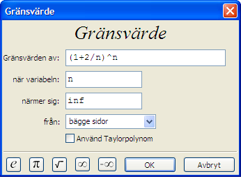 b. Följande uppgift kan fungera som en fördjupning för intresserade elever. Betrakta gränsvärdet ( 1+ n) 2 n.