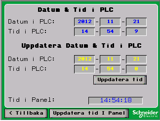 5.2.3. Inställning av datum och tid Skriv in aktuellt datum och tid under Uppdatera Datum och tid i PLC och klicka på Uppdatera tid.