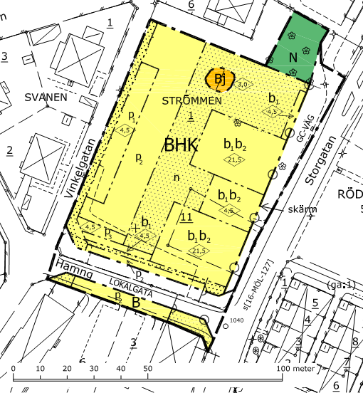 4 KVALITATIV RISKUTREDNING FÖR KV STRÖMMEN MM I KARLSBORG kommer att uppgå till ca 21 meter. Härutöver kan det bli aktuellt med ett mindre utrymme för tekniska apparater såsom fläktar med mera.