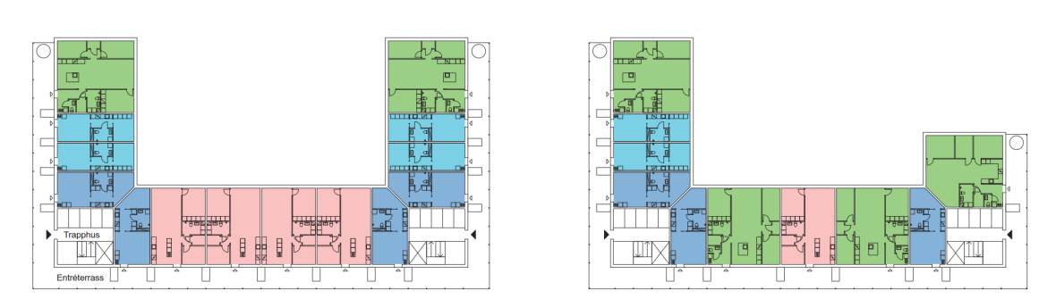 Figur 8 Skiss över bostädernas typplan Figur 9. Situationsbild över den nya planerade bebyggelsen.