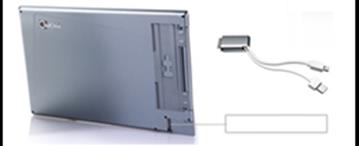 4.2 Ansluta en portabel monitor 1. Anslut den portabla monitorns USB-strömkabel (USB 2.0) till strömutgången (DC OUT) på baksidan av E-bot. Video & ström Ett exempel på portabel monitor 2.