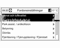 122 Instrument och reglage Följande inställningar kan väljas genom att du vrider och trycker på multifunktionsknappen: Sport-inställningar Språk Tid & Datum Radioinställningar Telefoninställningar